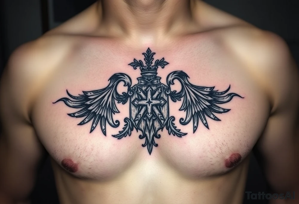 Powerful, majestic and dark Irish family crest tattoo idea