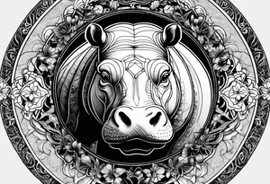 Hippo, flowers, moon, interstella, gothic, 
Extreme fine lines, tribal, geometric, japanese, artistic tattoo idea