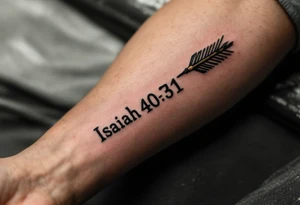 native american full-length arrow saying "Isaiah 40:31" tattoo idea