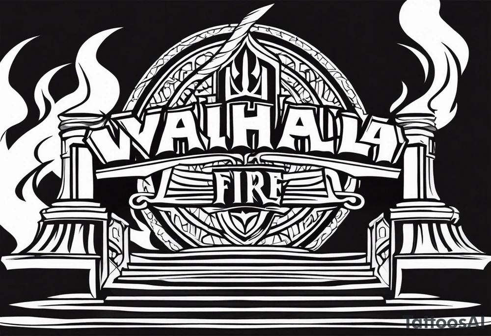 Valhalla fire sword shield stairs tattoo idea