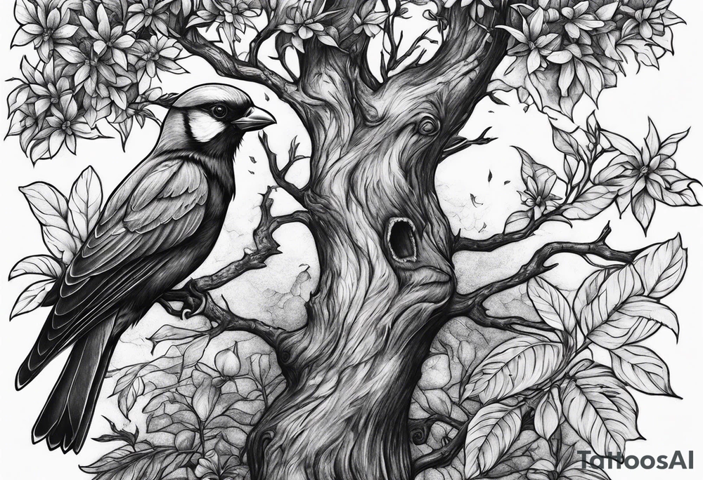 poison tree, strong, tall, birds tattoo idea