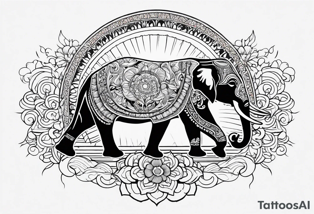 a elephant and a sun tattoo idea