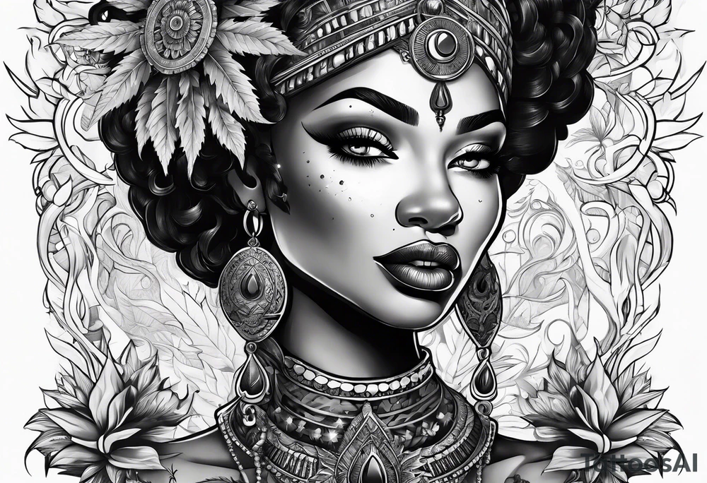 Black Goddess of marijuana tattoo idea