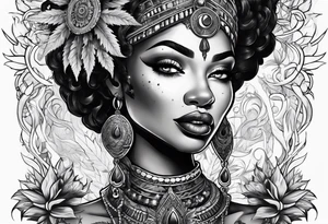 Black Goddess of marijuana tattoo idea