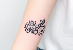 A small feminine tractor with flowers and butterfly tattoo idea