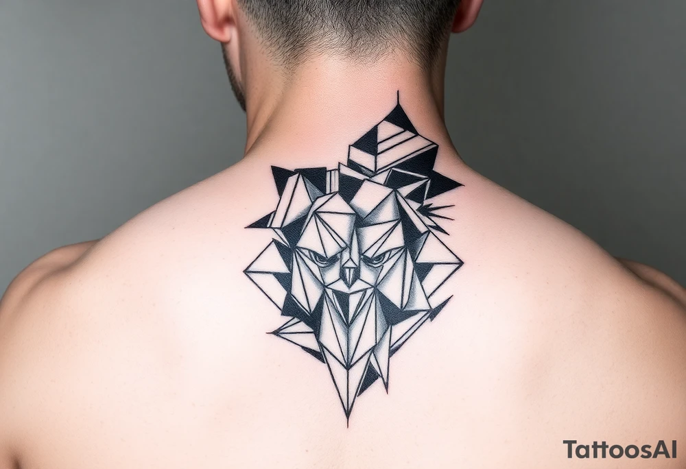 Rostro fragmentado o disolviéndose en formas geométricas. tattoo idea