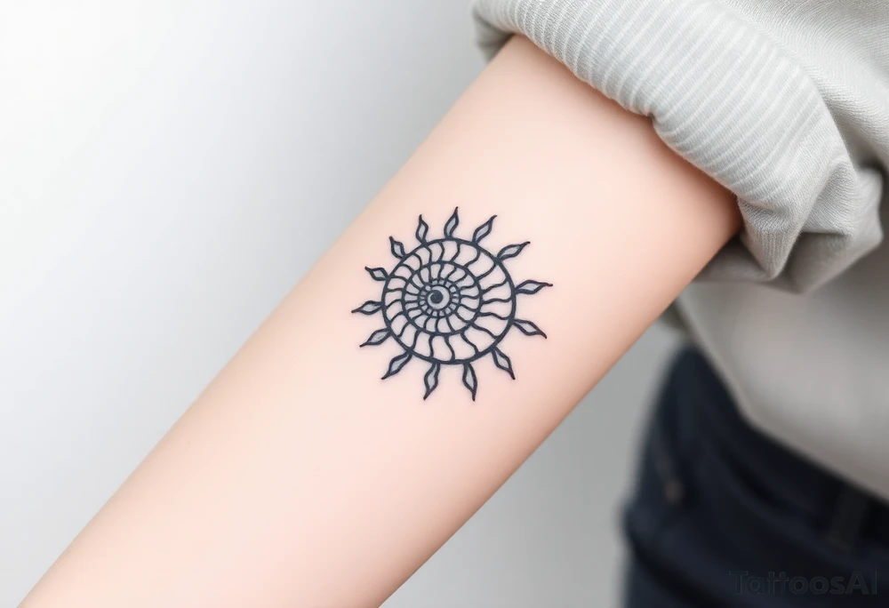 Fibonacci spiral shell sun tattoo idea