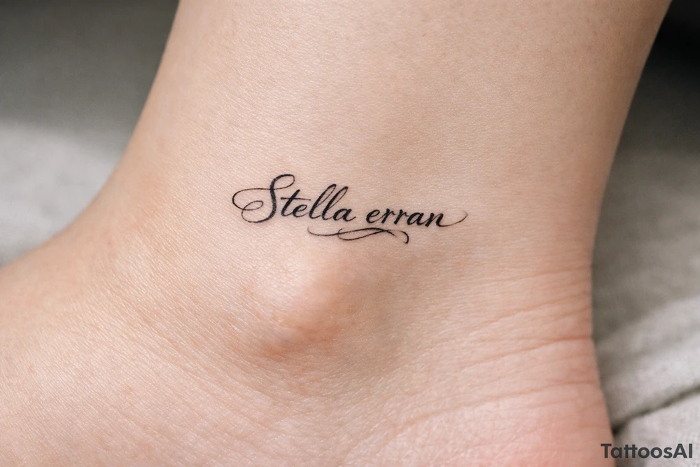 Stella erran, Maybe a medium cursive choreography on inner ankle tattoo idea