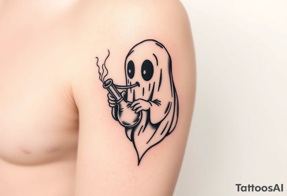 Cute ghost smoking a bong tattoo idea