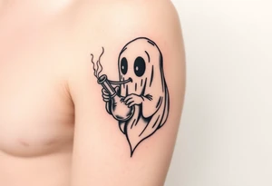Cute ghost smoking a bong tattoo idea
