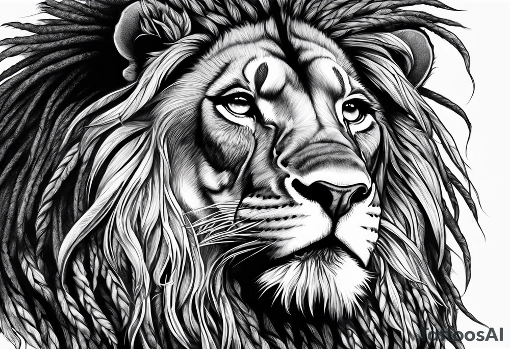 Jamaican lion with dreads tattoo idea
