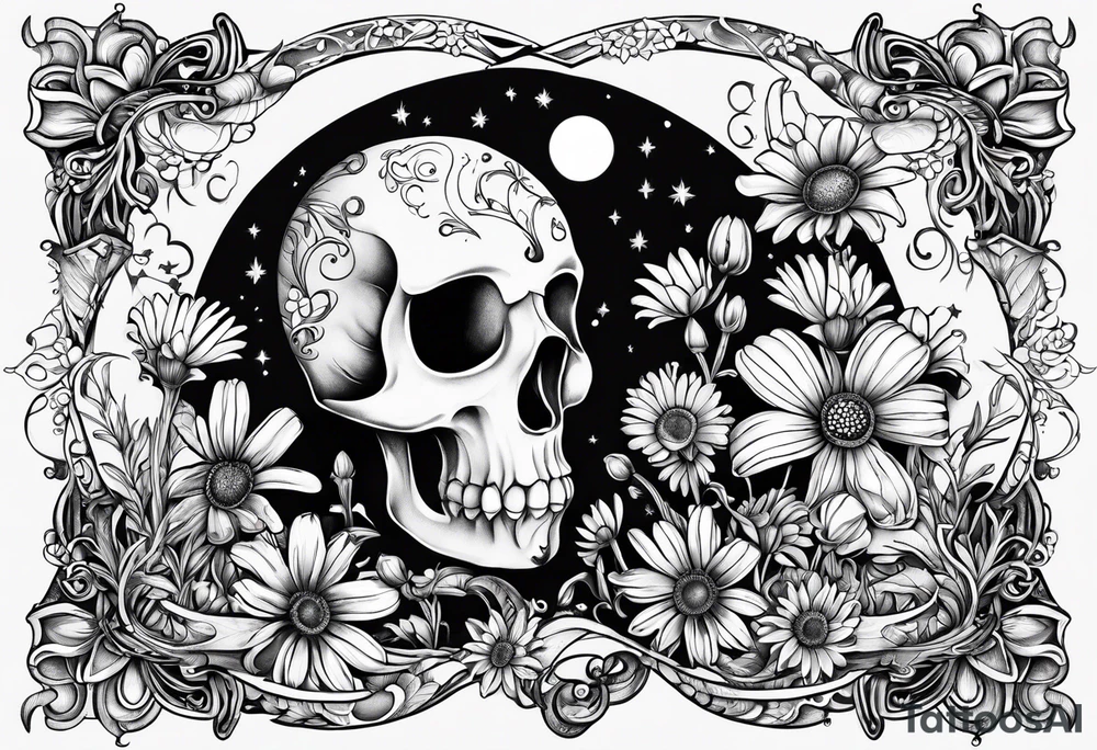 Crescent moon muschrooms and daisy’s tattoo idea