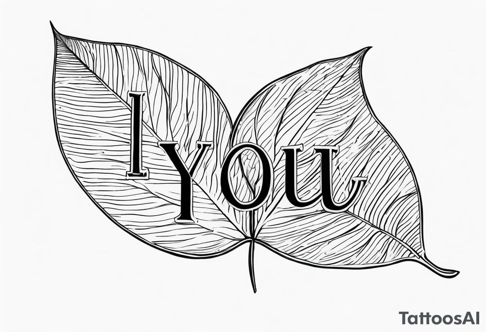 the words "I love you" written on a leaf tattoo idea