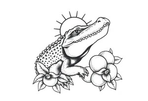 can you do another post stamp florida themed design with a gator the sun and oranges in a traditiona style tattoo idea