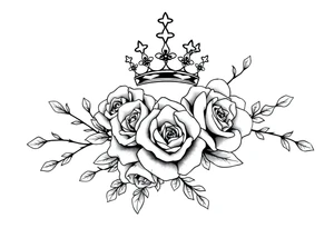 detailed beautiful gothic boho flowers and roses on vine with gorgeous crown ornamental tattoo idea