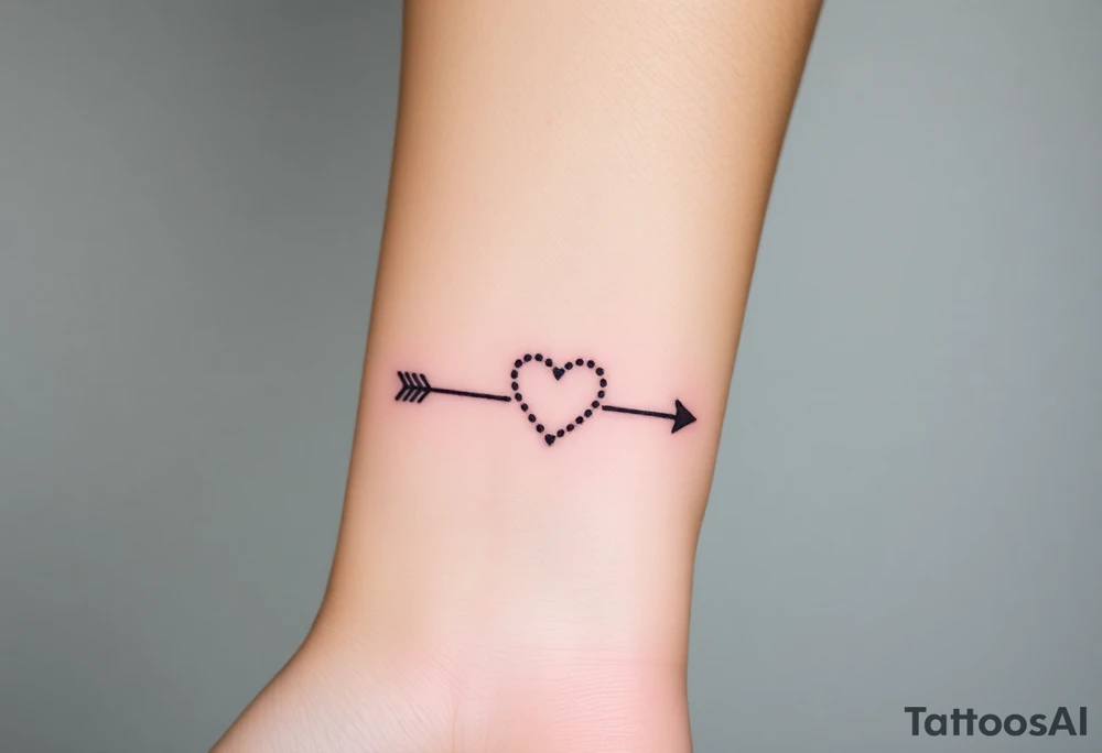 A dotted-line infinity with a heart at one end and an arrow at the other, symbolizing love’s journey, in a soft pastel gradient tattoo idea