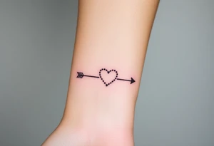 A dotted-line infinity with a heart at one end and an arrow at the other, symbolizing love’s journey, in a soft pastel gradient tattoo idea