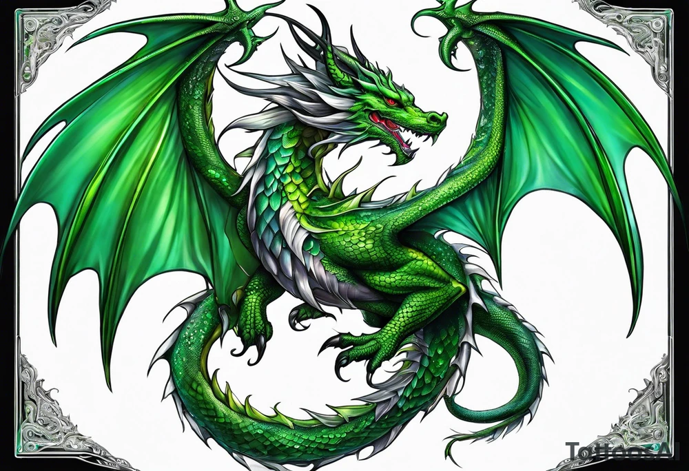Moon fairy green dragon tattoo idea