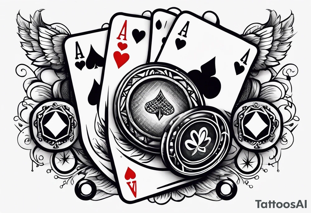 poker card aces with dice and chips tattoo idea