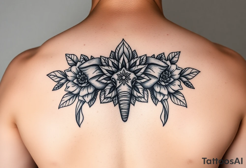 Elephant flowers mandala soft  on the arm tattoo idea