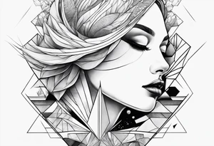 geometric lady iceberg with a man swimming tattoo idea