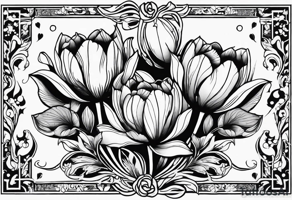 Scorpio and Leo with black and white tulips tattoo idea
