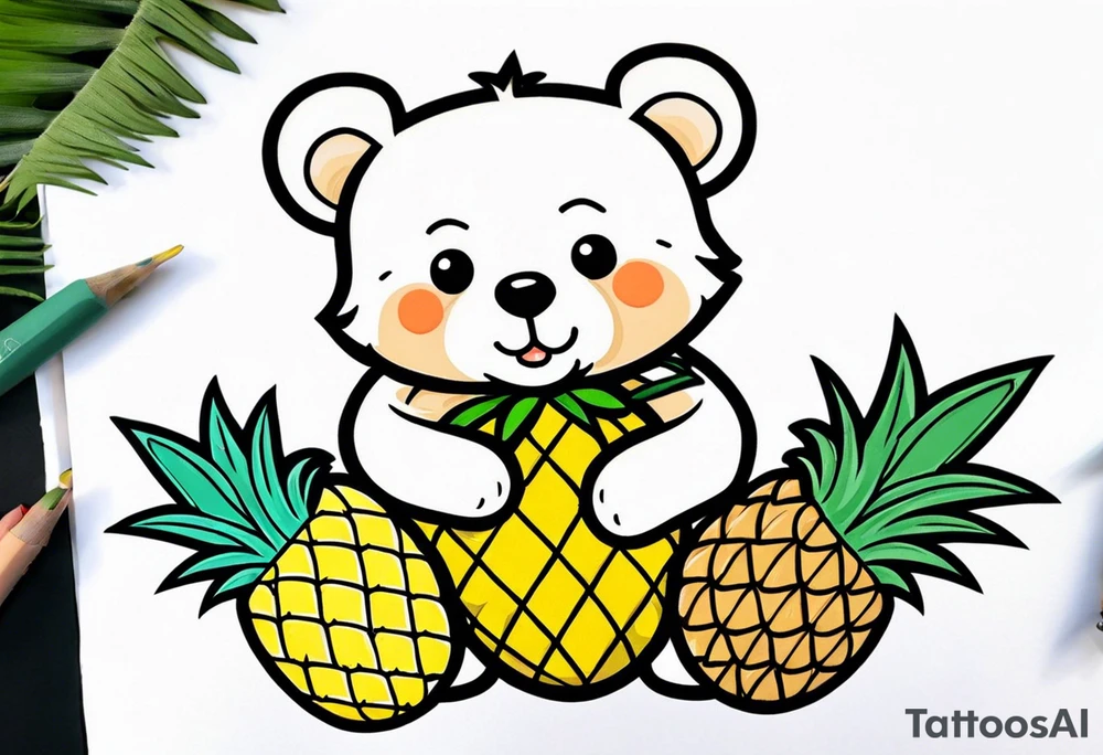 bear hugging pineapple tattoo idea