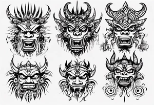 Not that angry Hindu monster with connecting lines going out of it tattoo idea