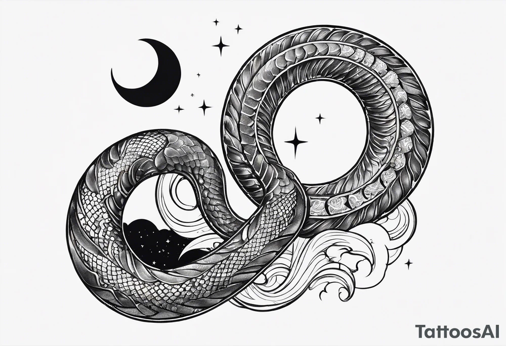 small snake wrapped around a crescent moon, simple and elegant, more moon than snake tattoo idea