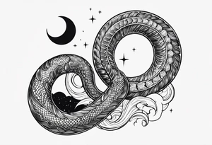 small snake wrapped around a crescent moon, simple and elegant, more moon than snake tattoo idea