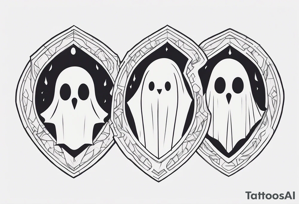 ghost figures inside a shield shape tattoo idea