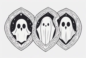 ghost figures inside a shield shape tattoo idea