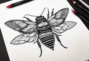 cicada on top of red geometric tattoo idea