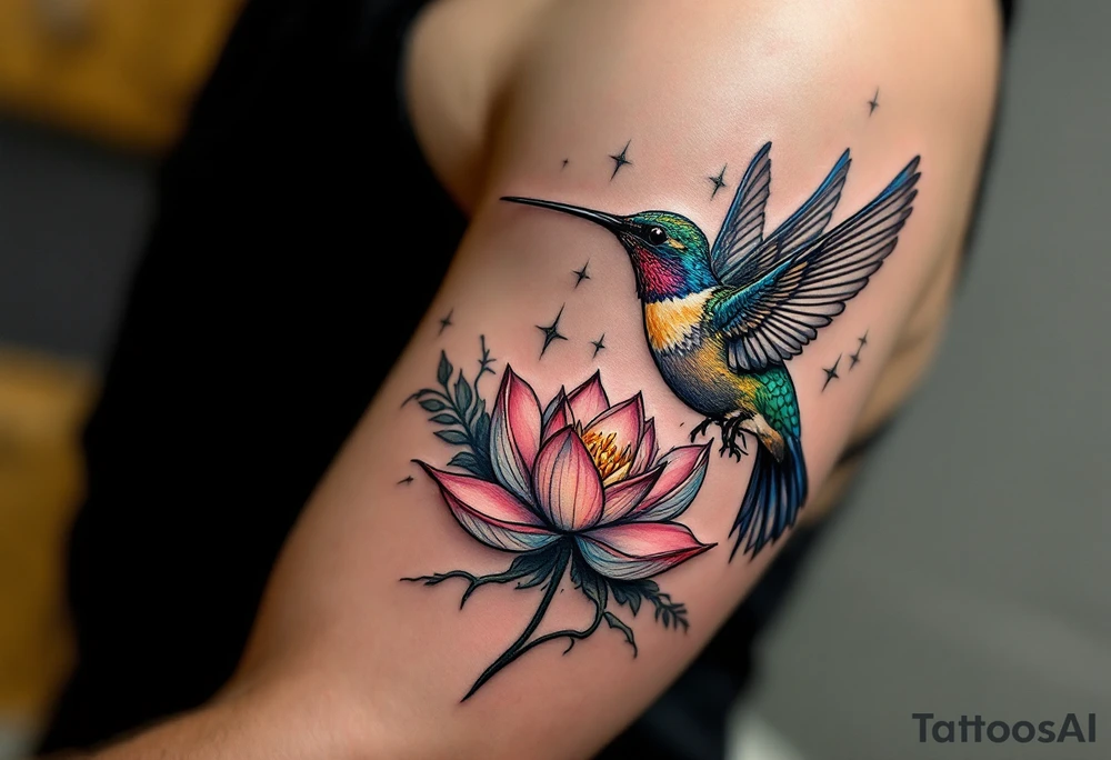 hummingbird and lotus flower, egyptian theme tattoo idea