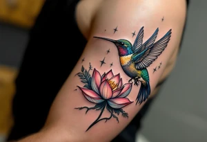 hummingbird and lotus flower, egyptian theme tattoo idea
