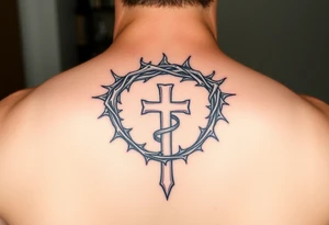 Crown of thorns going down in a spiral and god first with cross tattoo idea