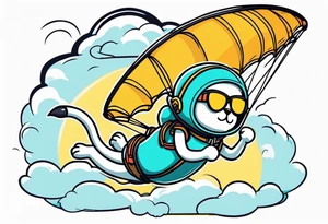 cat going skydiving with parachute in the rick and morty style tattoo idea