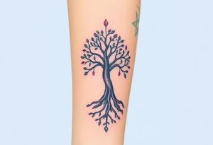 mystical tree of life with cosmic roots and celestial branches tattoo idea