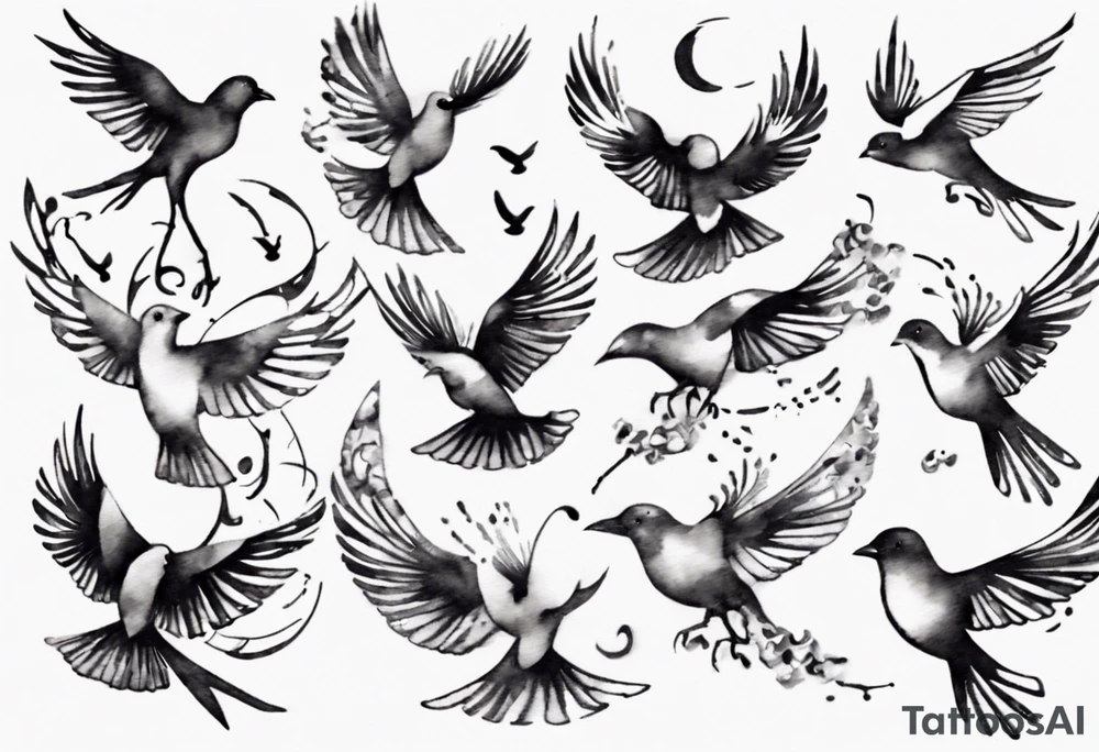 composition with birds flying free, puzzle piece tattoo idea composition with birds flying free, puzzle piece tattoo idea