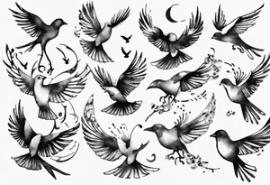 composition with birds flying free, puzzle piece tattoo idea