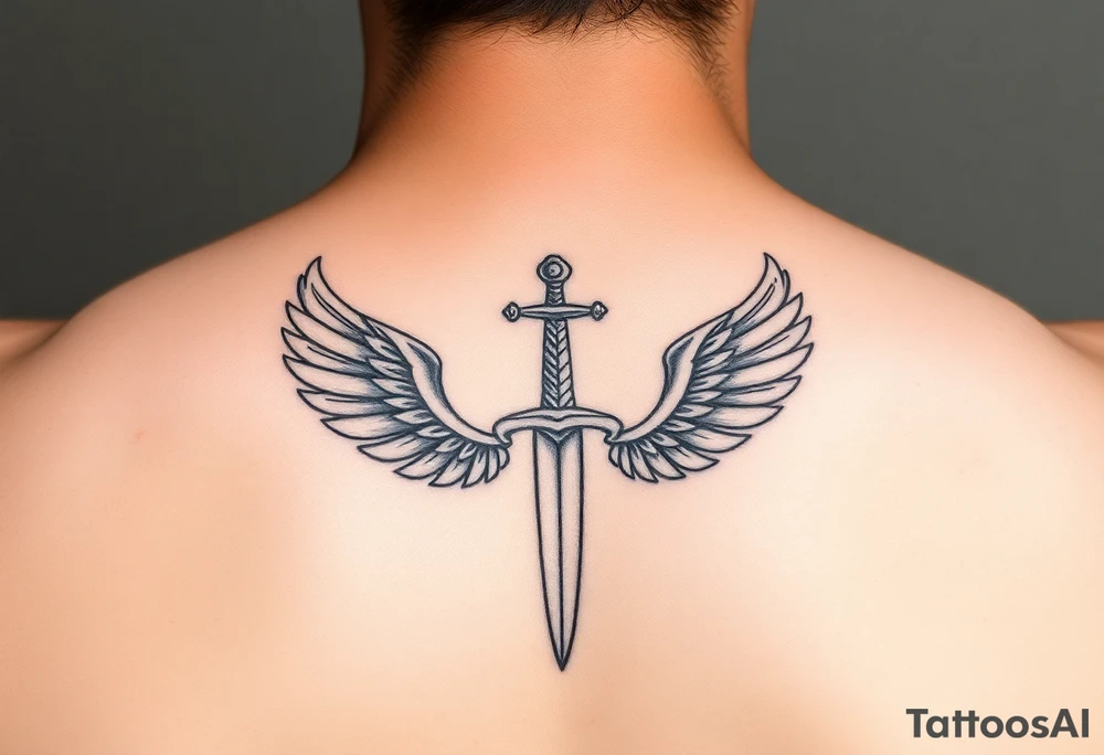 Laurel crown with a sword and wings tattoo idea