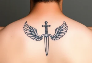 Laurel crown with a sword and wings tattoo idea