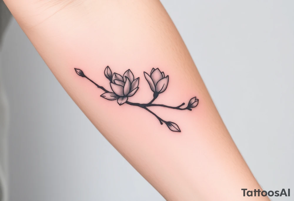 Branch with few magnolia flowers, in different blossom stages tattoo idea