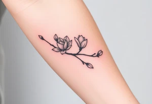 Branch with few magnolia flowers, in different blossom stages tattoo idea