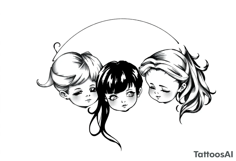 3 petites filles ( une cheveux noir et deux blondes)
sous un arc en ciel incomplet tattoo idea
