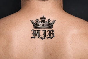 Put the initials 𝔐.𝔍.𝔅 in the same font underneath my breast with a crown ontop that’s not too thin not too thick tattoo idea