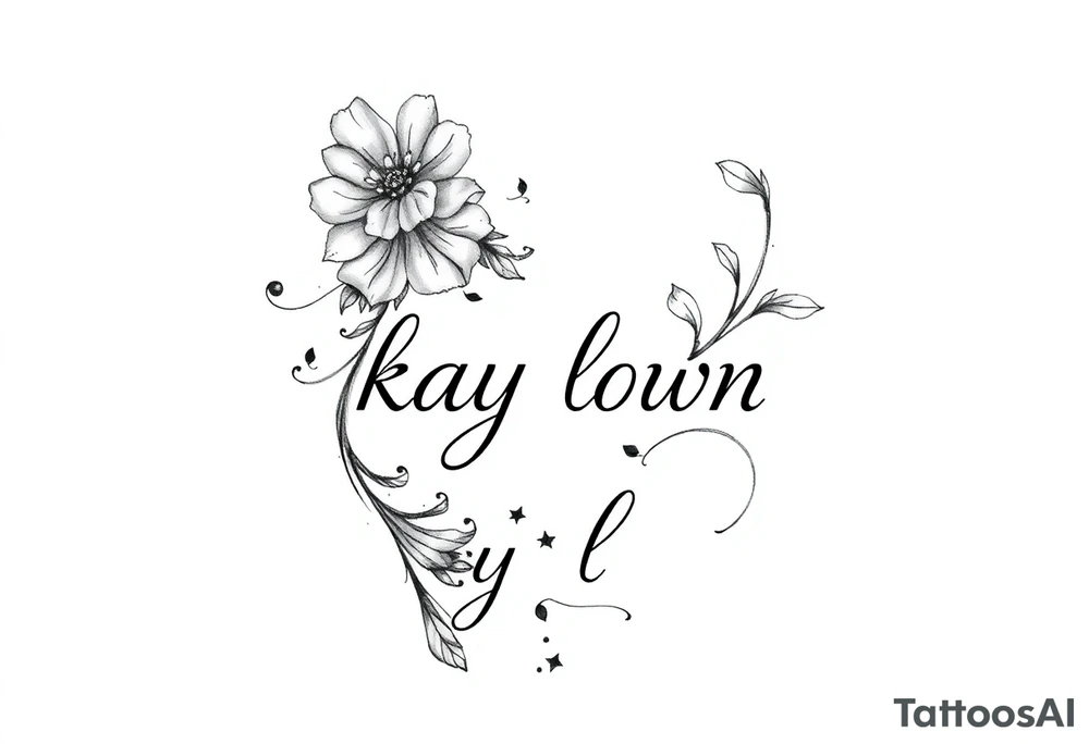 playful elements with the words "kay lown" tattoo idea