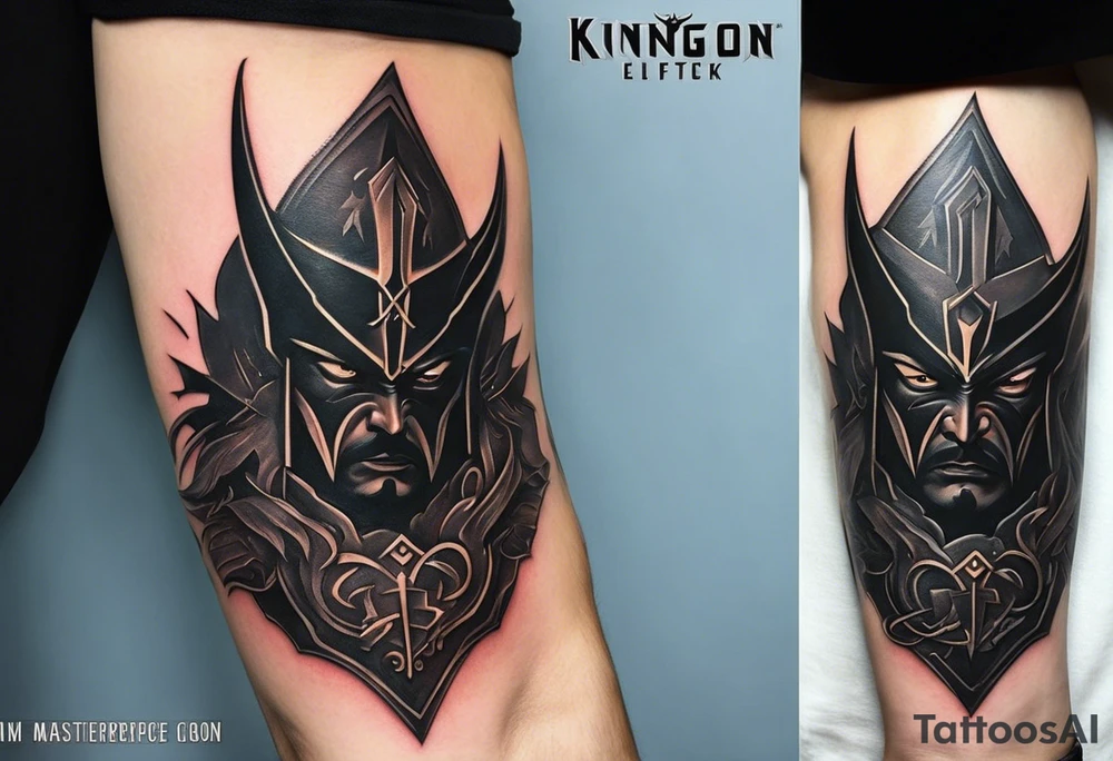 i have tattoos on my left arm that relate to the Klingons in Star Trek, including the symbol of the klingon empire, the bat'leth sword, SOME KLINGON WRITING, AND A BIRD OF Prey starship. am looking for filler and additional details that are visually similar and complimentary to the imagery i am using already. tattoo idea