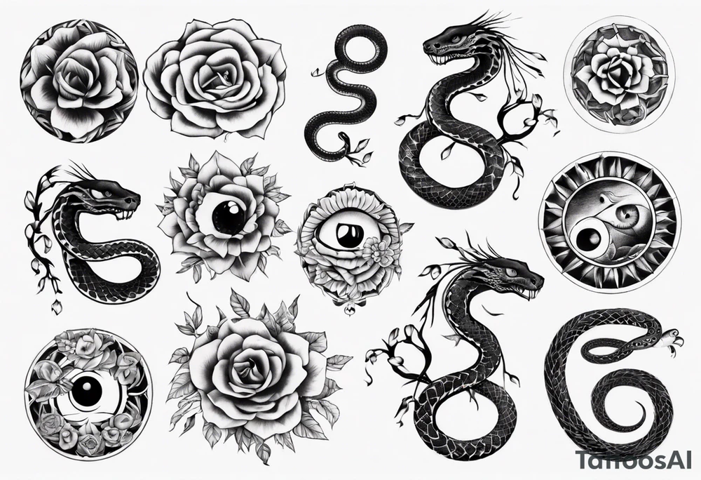 Floral Snake of nine eyes tattoo idea