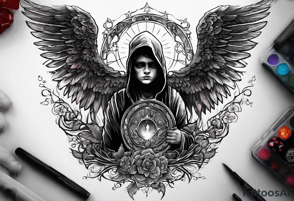 Kid looking up at the angel of death tattoo idea